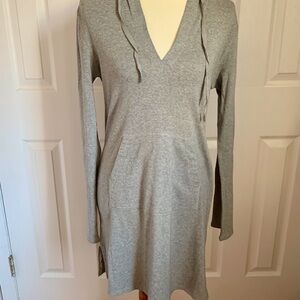 J.Crew Tunic Sweater Dress Gray 100% Cotton Jersey Hooded Long Sleeve V-Neck